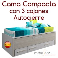 CAMA COMPACTA JUVENIL CON 3 CAJONES AUTOCIERRE