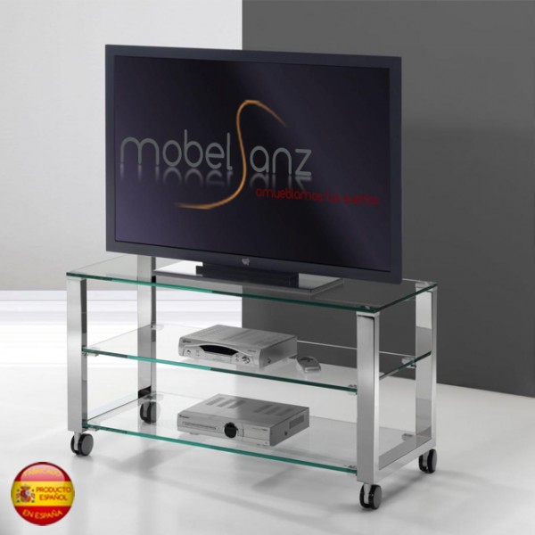 mesa de television moderna de cristal con ruedas